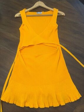 Sleeveless Ribbed Wrap Mini Dress in Orange
